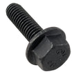 Black hex flange head screw with threaded shaft, M6x1.0x20 size, steel material.