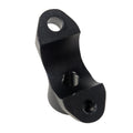 Black matte metal handlebar riser bottom with three mounting holes and threaded center hole.