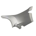 Matte silver angular motorcycle body side cover with smooth finish and mounting tabs.