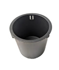 Black cylindrical plastic dash cup holder with smooth interior and small notch on the rim.