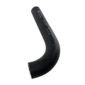 Black rubber fuel hose with a curved L-shape and printed white text on surface.
