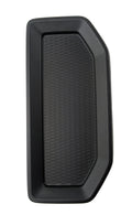 Black rectangular front outlet cover with textured center panel and smooth outer frame.