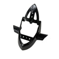 Flat black motorcycle tail light housing with aerodynamic, angular design and mounting holes.