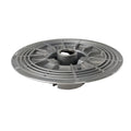 Gray metal circular clutch inner half with a central hole and reinforced ribbed design.