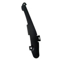 Black molded plastic harness retainer with mounting holes for right side installation.