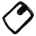 Glossy black rectangular speaker bezel with rounded edges and mounting tab on one side.