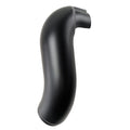 Matte black curved metal exhaust headpipe shield with smooth surface and angled end opening.