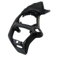 Matte black plastic motorcycle dash panel with mounting points and cutouts for controls and display.