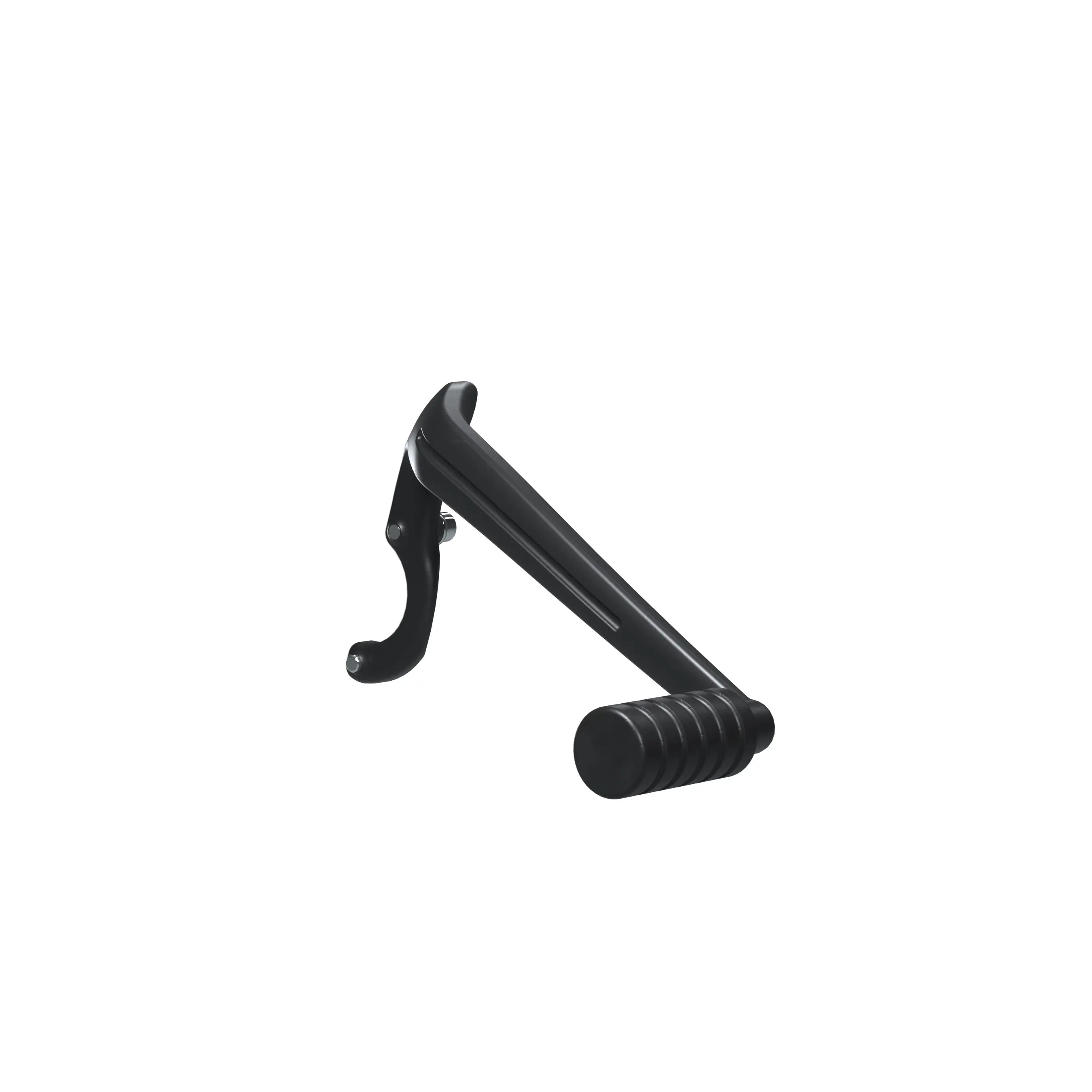 Black metal Pinnacle Heel Shifter with ribbed rubber grip for motorcycle use.