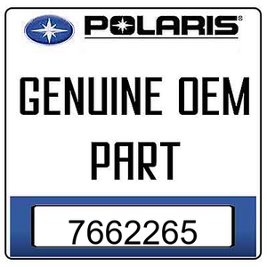 A label bears the Polaris logo and reads: “POLARIS Genuine OEM Part.” At the bottom, the number 7662265 identifies it as a Polaris Dowel Pin-Hollow M14X12Mm (OEM engine alignment pin).