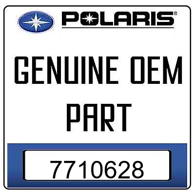 Polaris logo and "POLARIS Genuine OEM Part" above a white box with the number 7710628, indicating the Fork Stop Snap Ring by Polaris—OEM part #7710628, for Victory or Indian motorcycles.