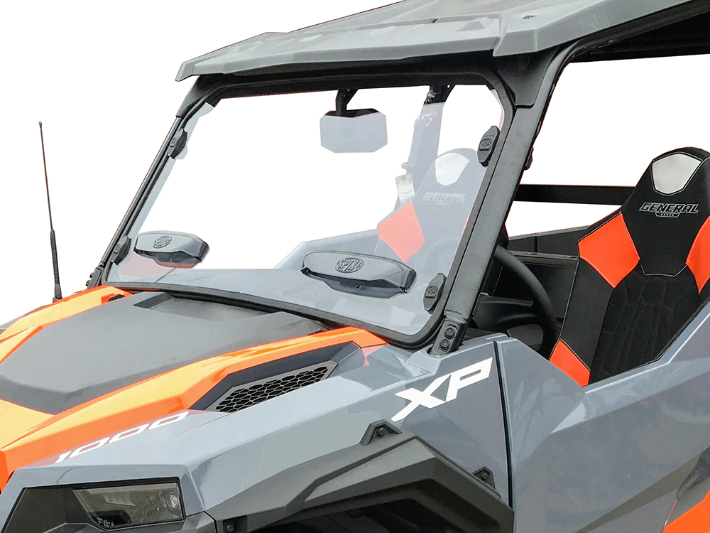 Polaris General 1000 Vented Hard Coated Full Windshield with Tool-less Rapid Release by Spike - 78-1600 - Exterior Front Driver Side Close Up Angled View