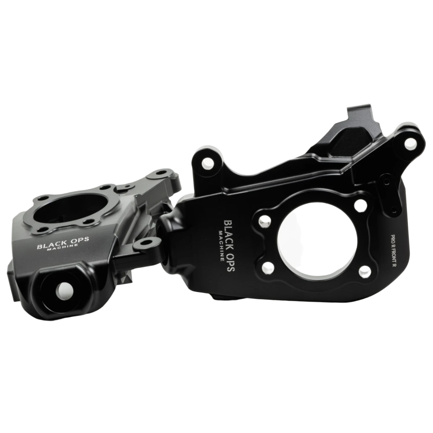Polaris RZR Pro R_Turbo R Front Knuckles by Black Ops Machine - 17-40-01 - Front Stacked Angled Side Logo CLose Up View