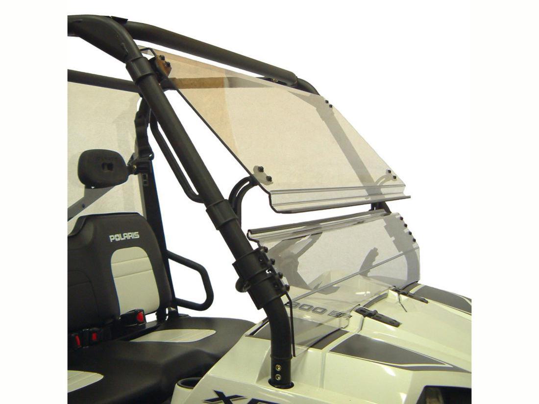 Polaris Ranger Tilting Front Full Windshield by Spike - RNGXPWS3000A - Exterior Front Passenger Side Close Up Fully Tilted View