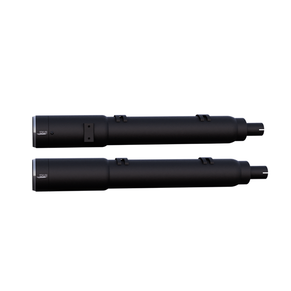 Pair of matte black 4.5-inch slip-on exhaust pipes with tapered ends for Indian motorcycles.