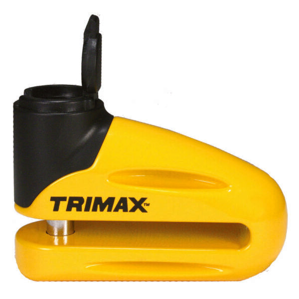 Yellow and black disc lock with 10mm pin and TRIMAX logo on the side.