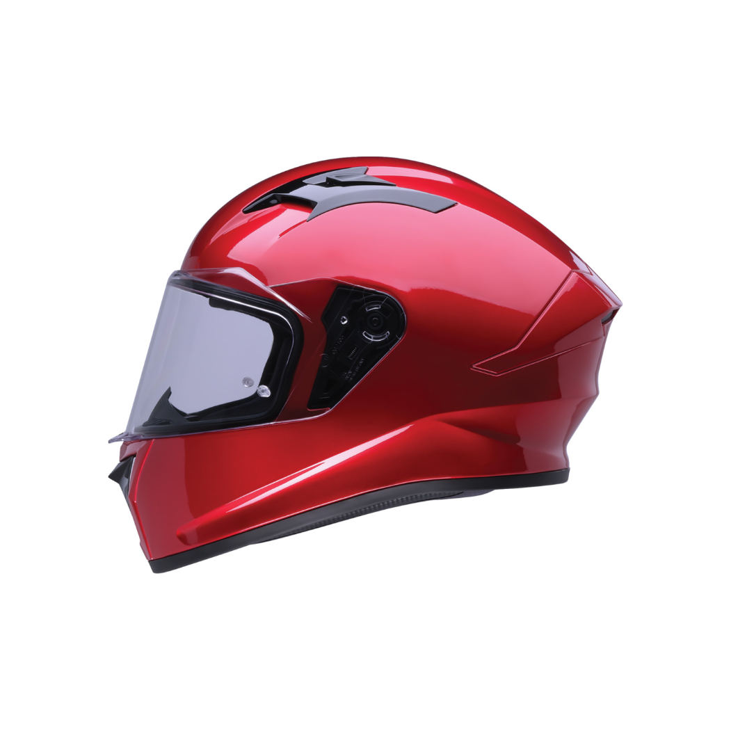 Glossy red full-face motorcycle helmet with clear visor and aerodynamic design by Z1R.
