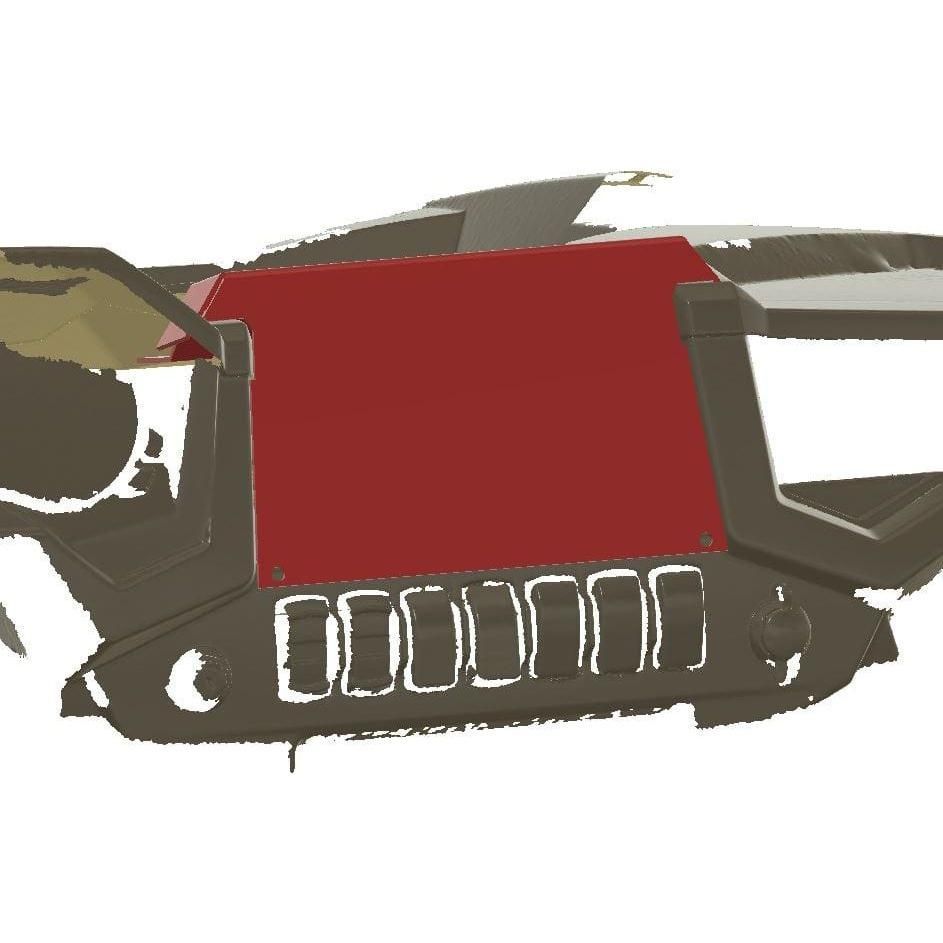 Digital illustration highlighting the Turbo S Custom Top Dash Mount by StayFlush, set against a white background with a bold red hood, distinctive black grille with vertical slots, and subtle custom console enhancements.