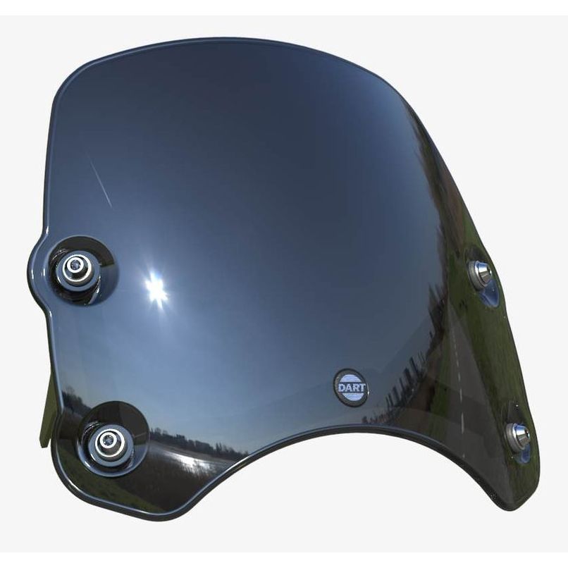 Midnight black curved Victory Piranha flyscreen windshield with mounting hardware and smooth glossy finish.