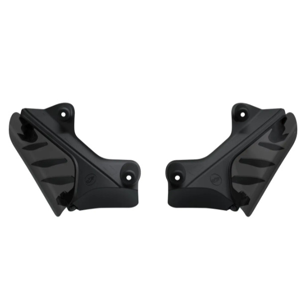 Pair of black angular motorcycle wind deflectors with textured grip areas and mounting holes.