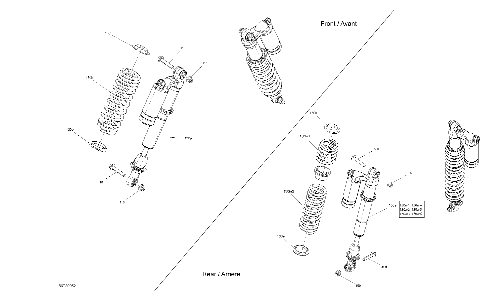 An Image of a Genuine Can-Am Parts Schematic Diagram showing the schematic - SHOCKS - X XC