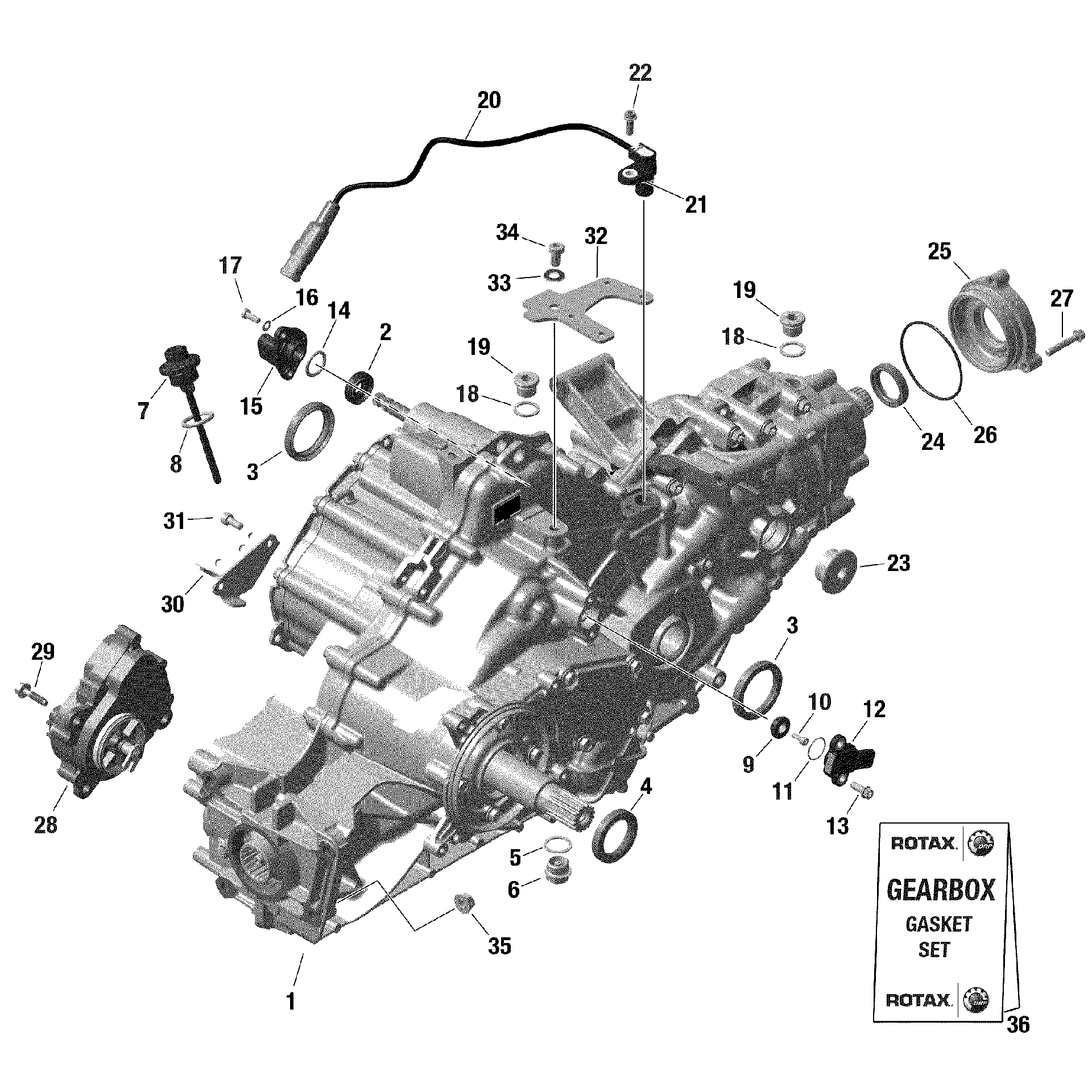 An Image of a Genuine Can-Am Parts Schematic Diagram showing the schematic - ROTAX - GEAR BOX AND COMPONENTS