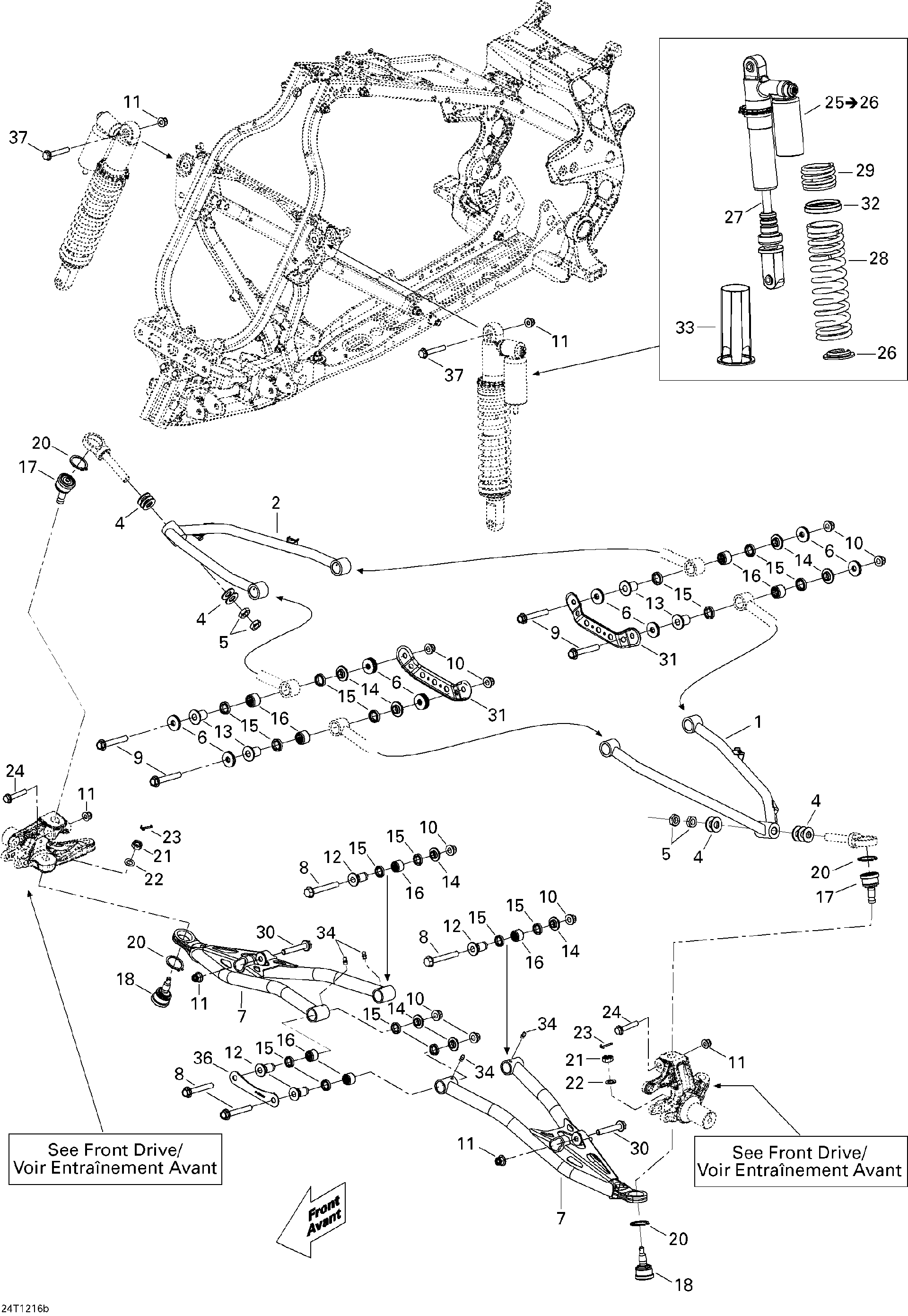 An Image of a Genuine Can-Am Parts Schematic Diagram showing the schematic - FRONT SUSPENSION XMX