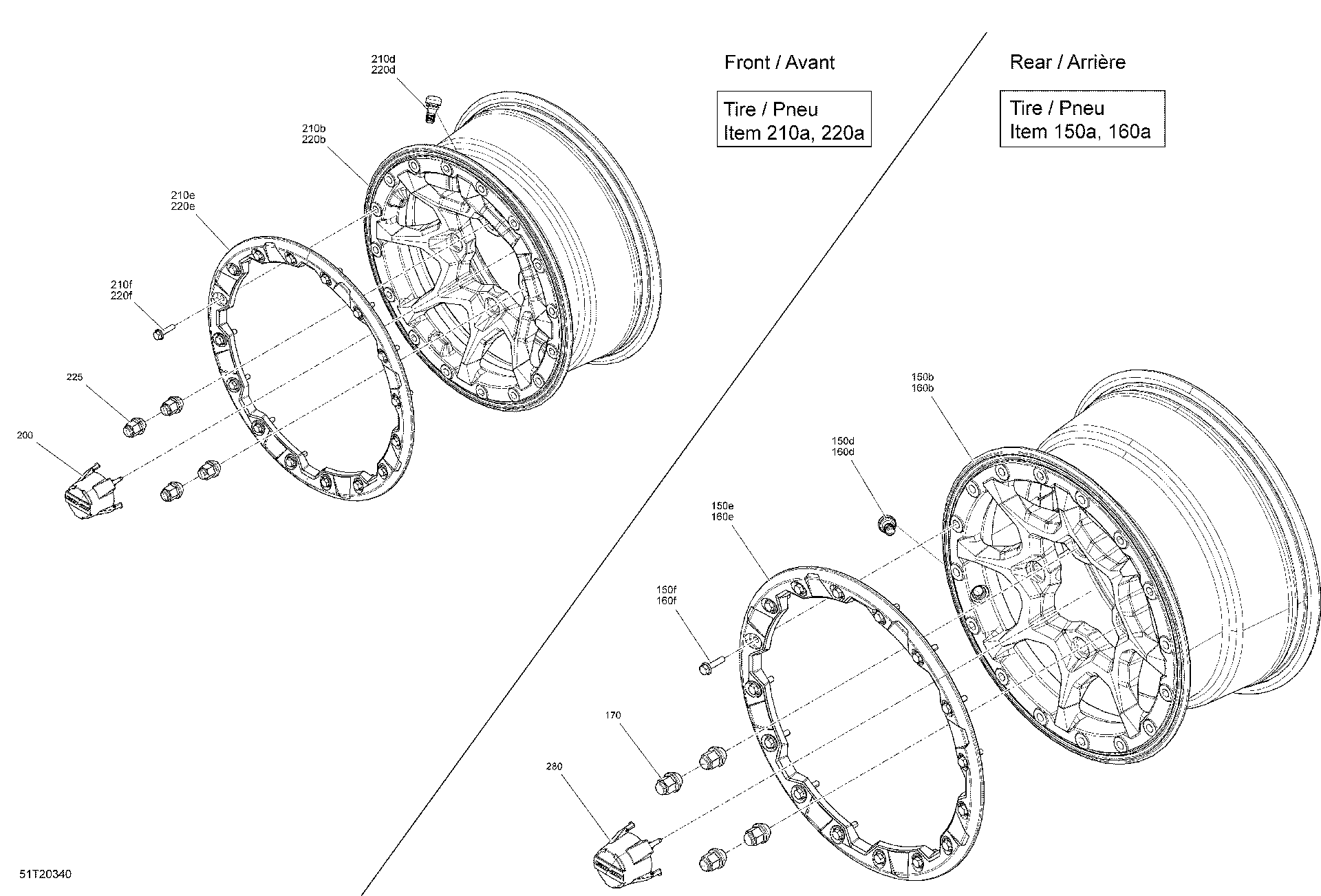An Image of a Genuine Can-Am Parts Schematic Diagram showing the schematic - WHEELS - X XC
