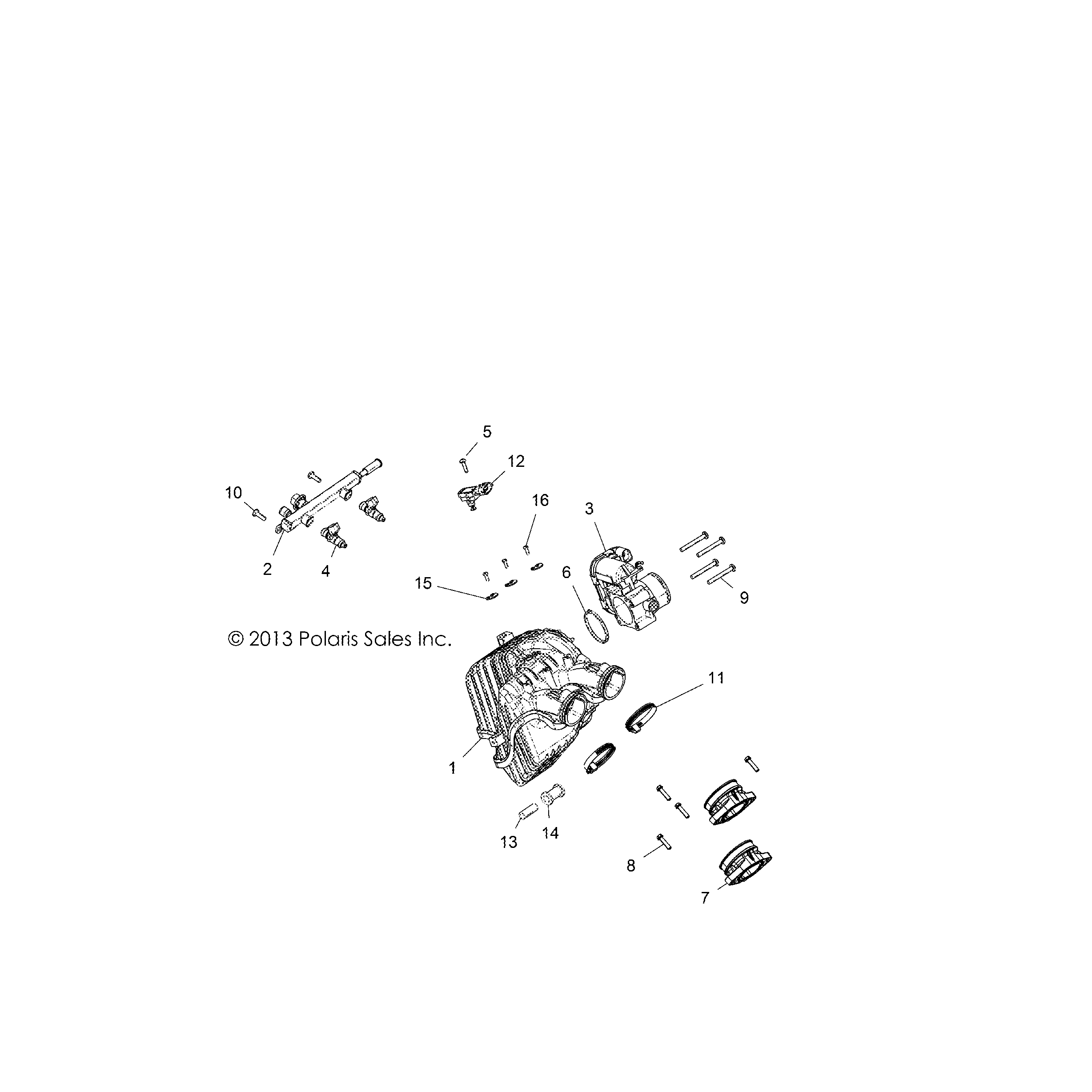 An Image of a Genuine Polaris Parts Schematic Diagram showing the schematic - ENGINE: INTAKE and THROTTLE BODY - 2018 POLARIS ACE 900 EPS XC