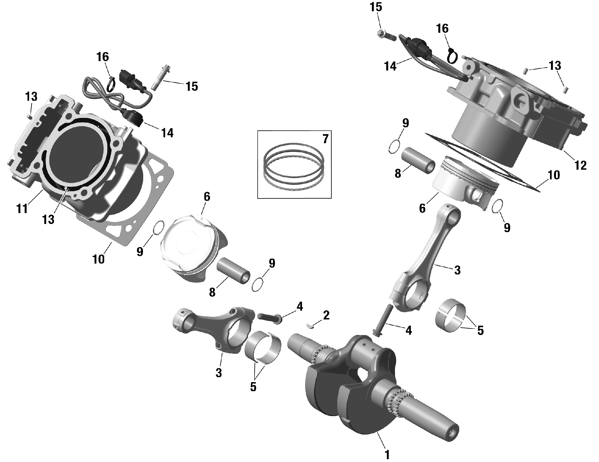 An Image of a Genuine Can-Am Parts Schematic Diagram showing the schematic - ROTAX - CRANKSHAFT PISTONS AND CYLINDER