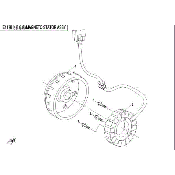 An Image of a genuine CFMOTO Parts Schematic Diagram showing the group - MAGNETO STATOR&ROTOR ASSY - 2015 CFMOTO CFORCE 500 HO