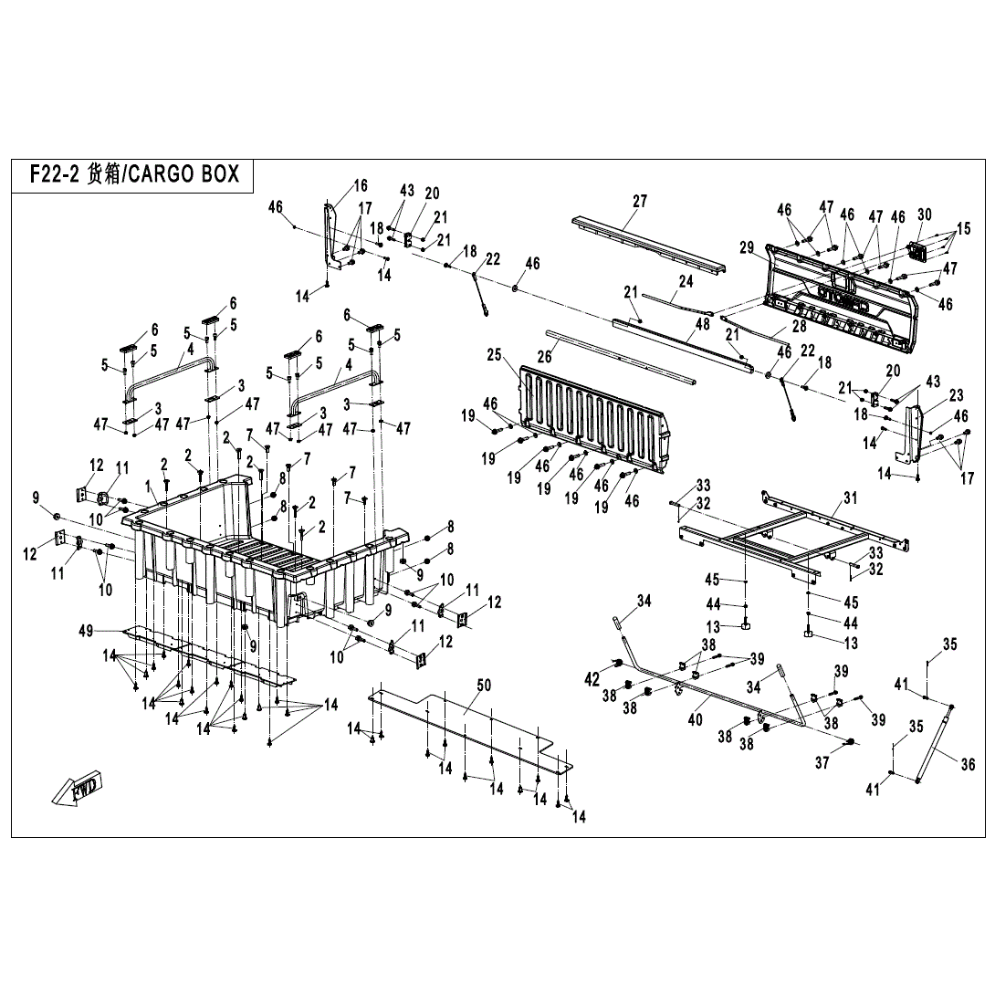 An Image of a Genuine CFMOTO Parts Schematic Diagram showing the schematic - CARGO BOX(2) - 2022 CFMOTO UFORCE 800