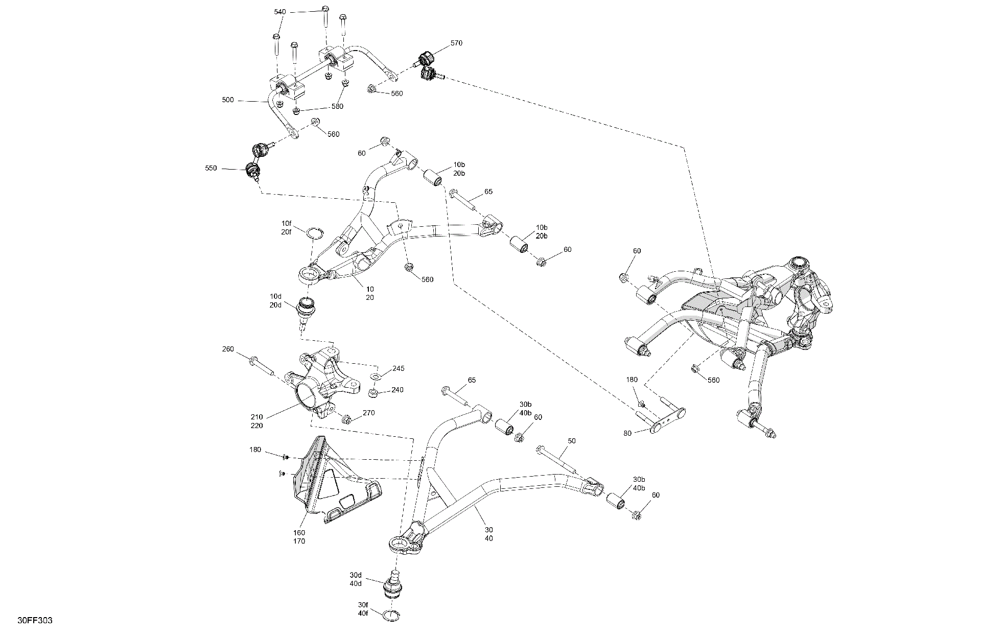 An Image of a Genuine Can-Am Parts Schematic Diagram showing the schematic - SUSPENSION - FRONT COMPONENTS