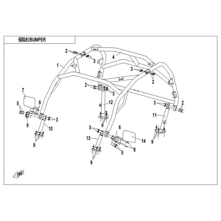 An Image of a Genuine CFMOTO Parts Schematic Diagram showing the schematic - CAB FRAME - 2019 CFMOTO ZFORCE 1000
