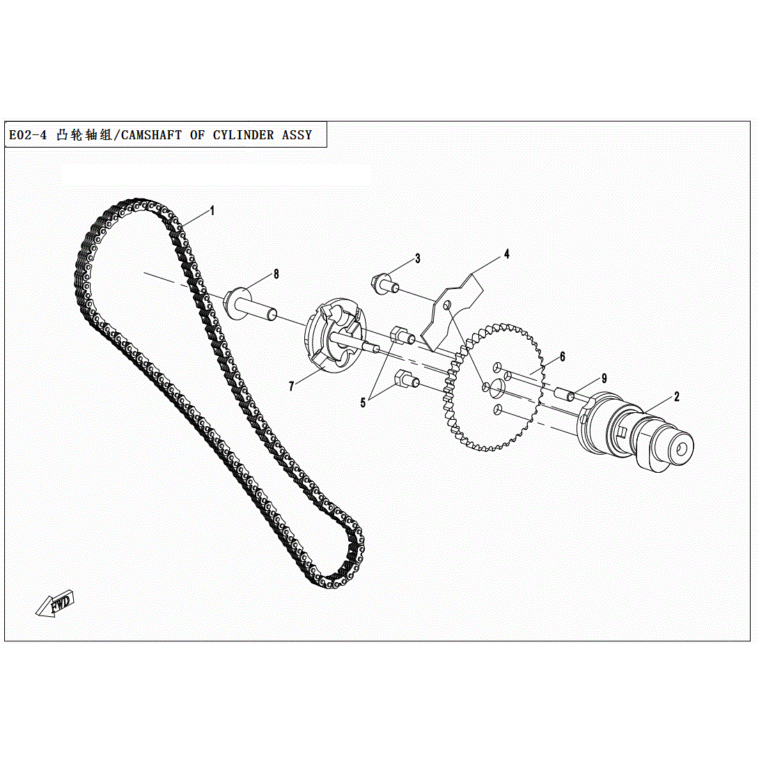 An Image of a Genuine CFMOTO Parts Schematic Diagram showing the schematic - CAMSHAFT OF CYLINDER ASSY - 2021 CFMOTO ZFORCE 500