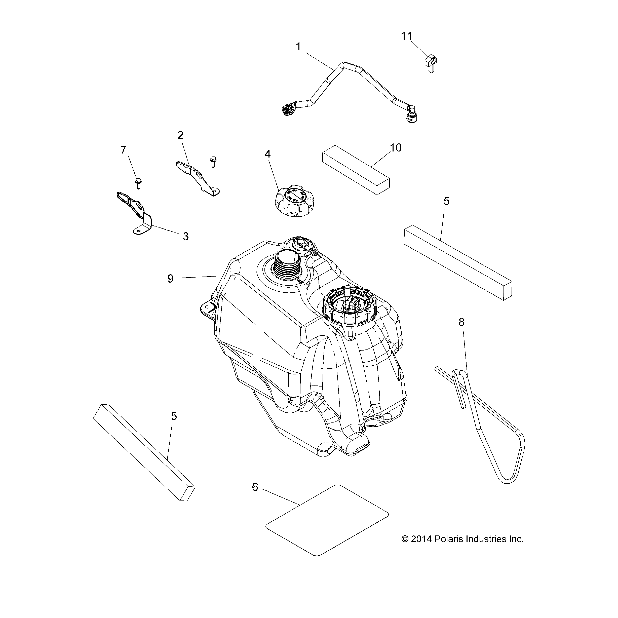 An Image of a Genuine Polaris Parts Schematic Diagram showing the schematic - BODY: FUEL TANK ASM. - 2015 POLARIS HAWKEYE 325 2X4