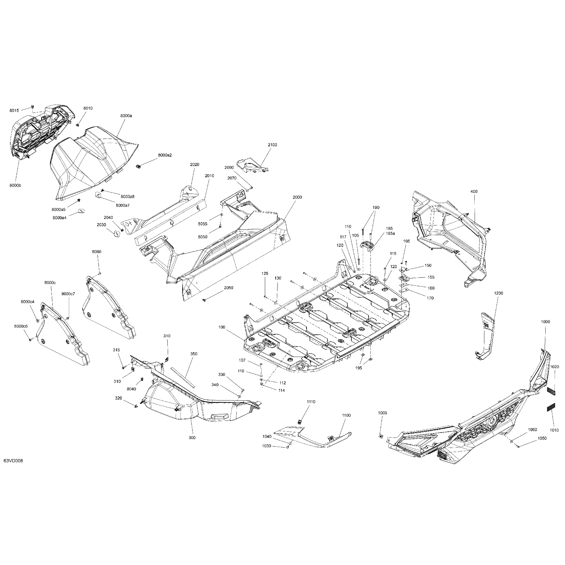 An Image of a Genuine Can-Am Parts Schematic Diagram showing the schematic - BODY - CARGO (63VD008A)