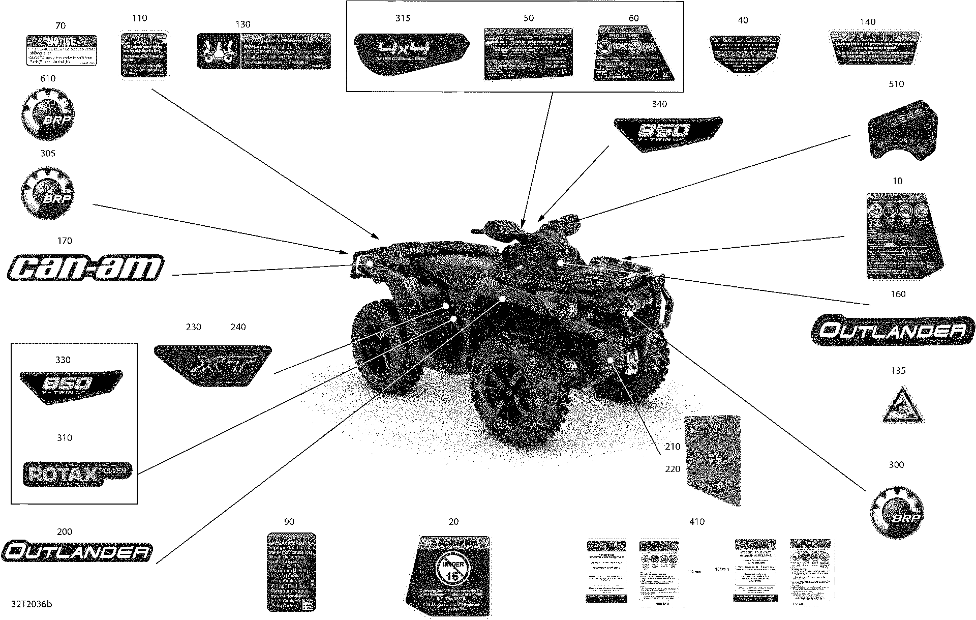 An Image of a Genuine Can-Am Parts Schematic Diagram showing the schematic - DECALS - XT