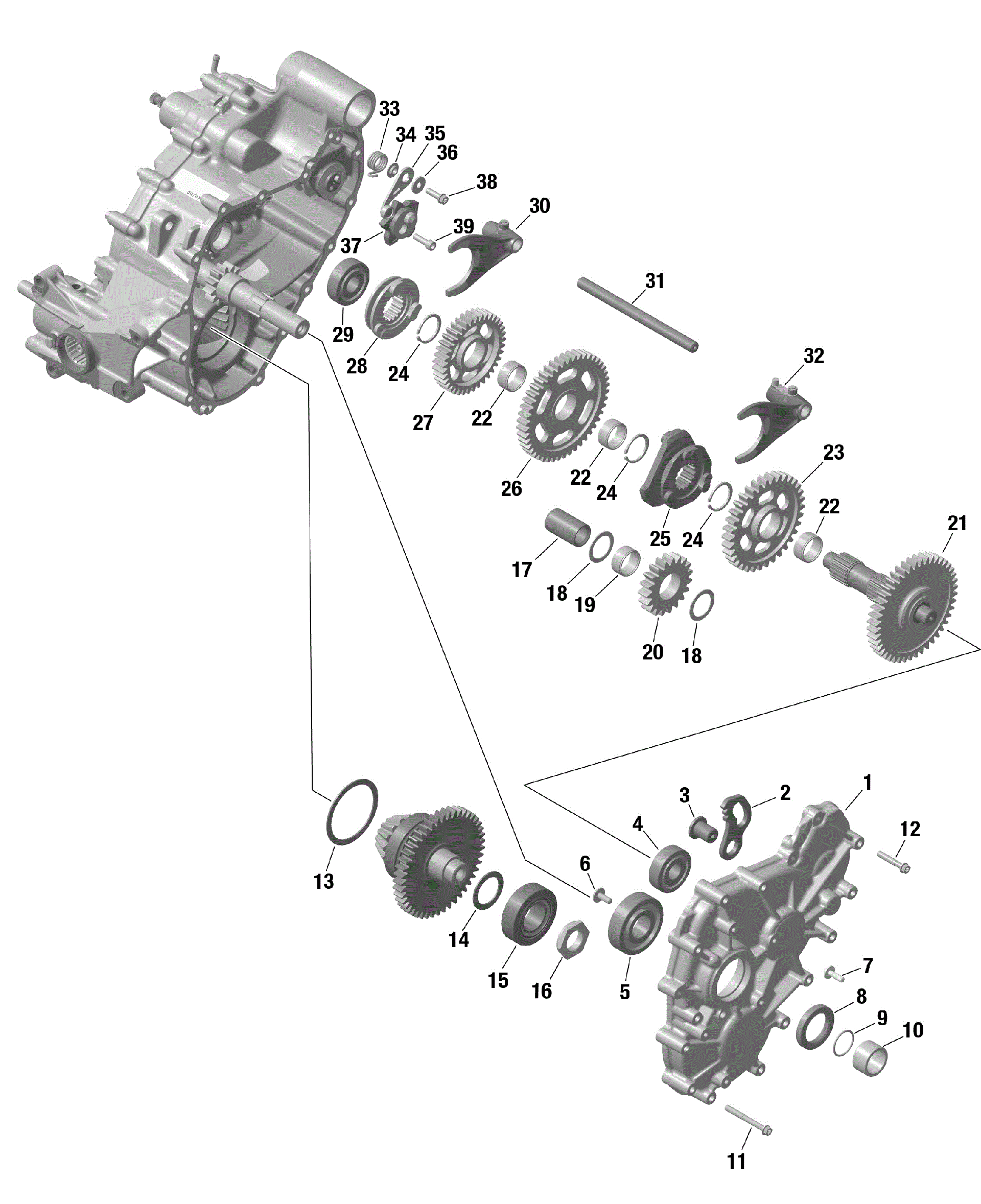 An Image of a Genuine Can-Am Parts Schematic Diagram showing the schematic - ROTAX - GEARBOX 2