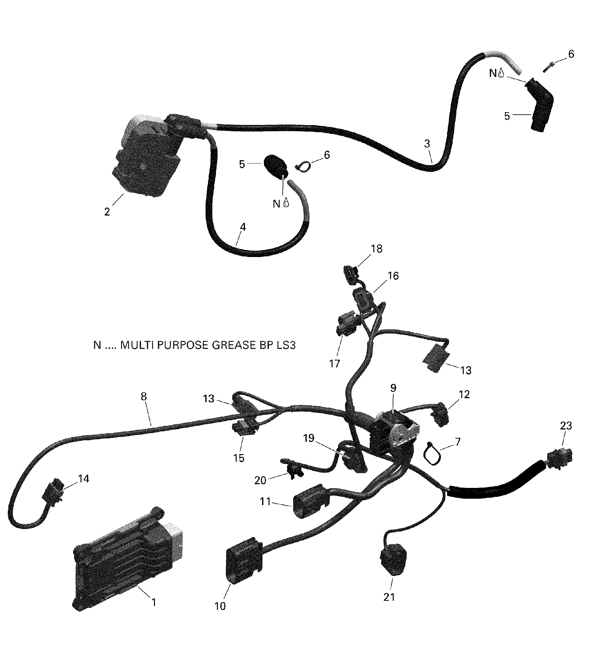 An Image of a Genuine Can-Am Parts Schematic Diagram showing the schematic - ENGINE HARNESS AND ELECTRONIC MODULE - V3 - NORTH EDITION