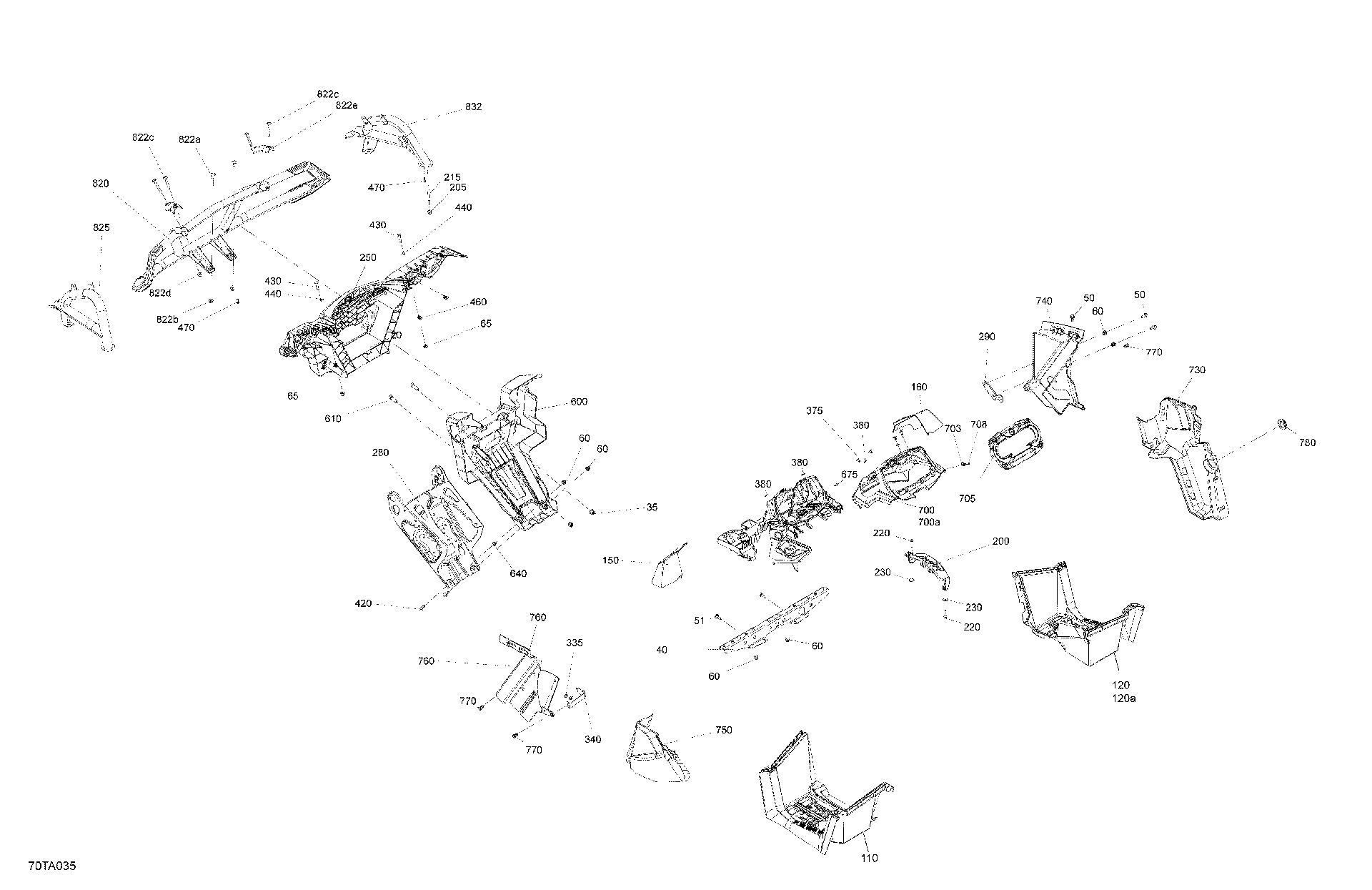 An Image of a Genuine Can-Am Parts Schematic Diagram showing the schematic - BODY - FRONT SECTION