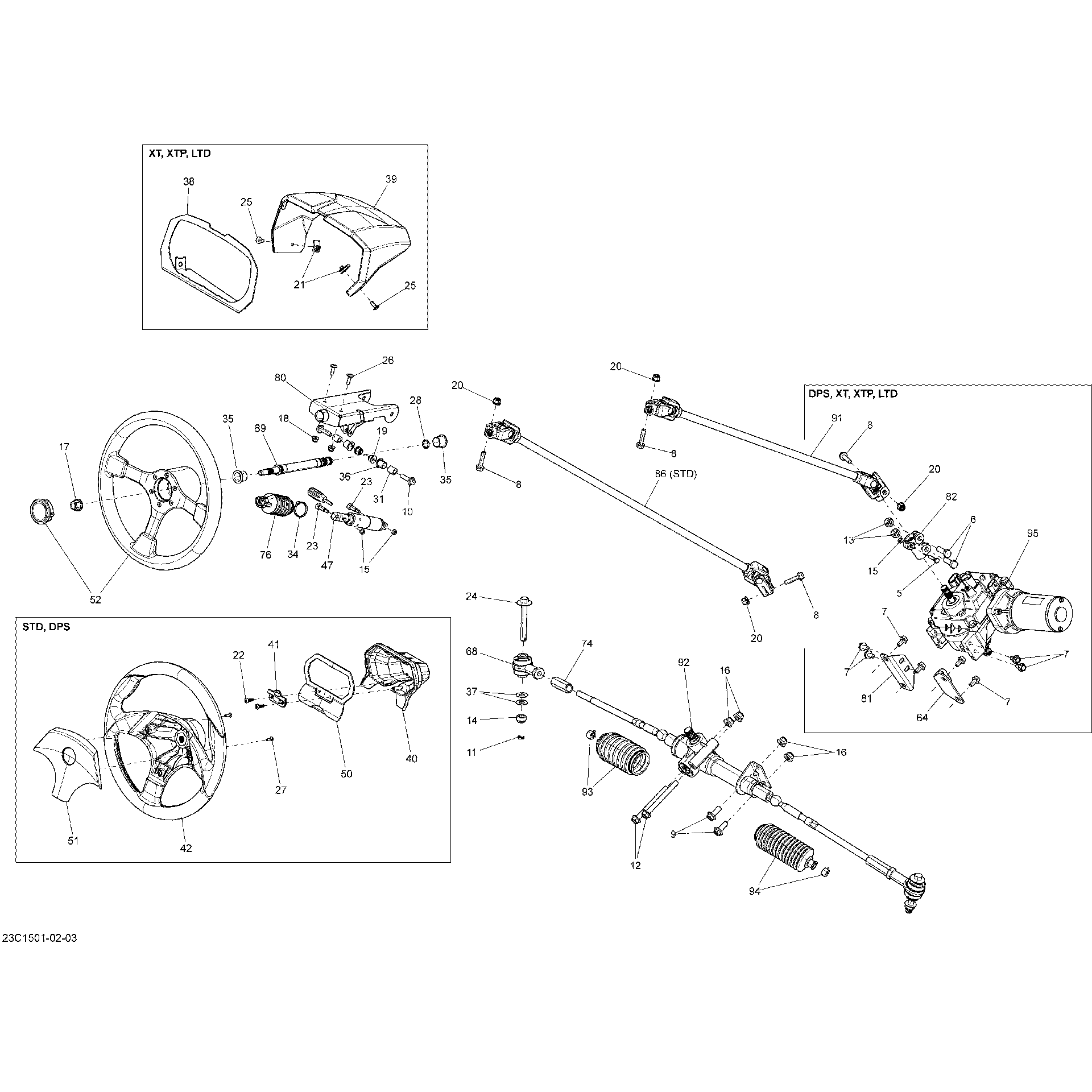 An Image of a Genuine Can-Am Parts Schematic Diagram showing the schematic - STEERING _23C1501