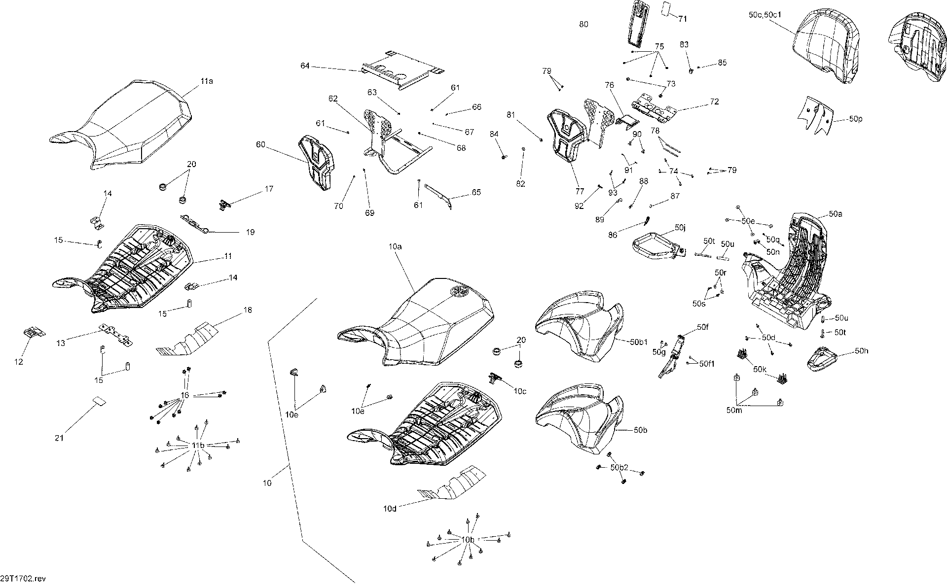 An Image of a Genuine Can-Am Parts Schematic Diagram showing the schematic - SEAT - ALL MODELS