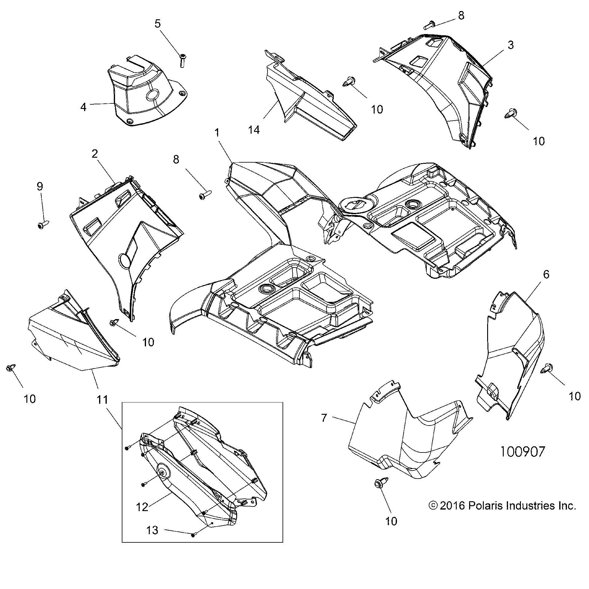 An Image of a Genuine Polaris Parts Schematic Diagram showing the schematic - BODY: FRONT CAB - 2020 POLARIS SPORTSMAN TOURING XP 850 48"