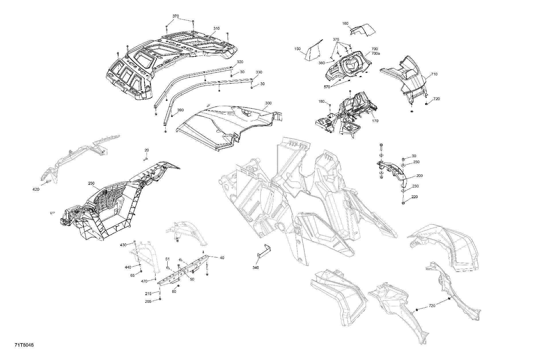 An Image of a Genuine Can-Am Parts Schematic Diagram showing the schematic - BODY - FRONT SECTION