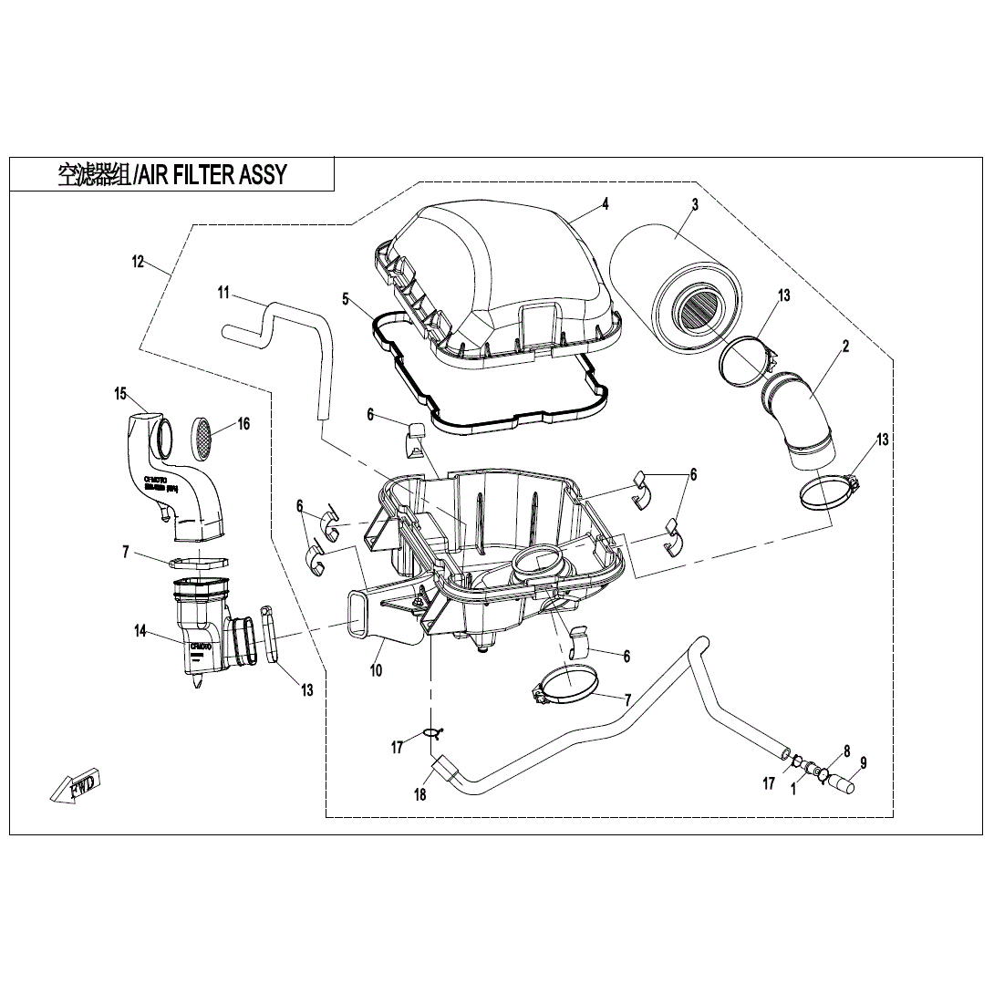 An Image of a genuine CFMOTO Parts Schematic Diagram showing the group - AIR FILTER ASSY. - 2023 CFMOTO CFORCE 1000