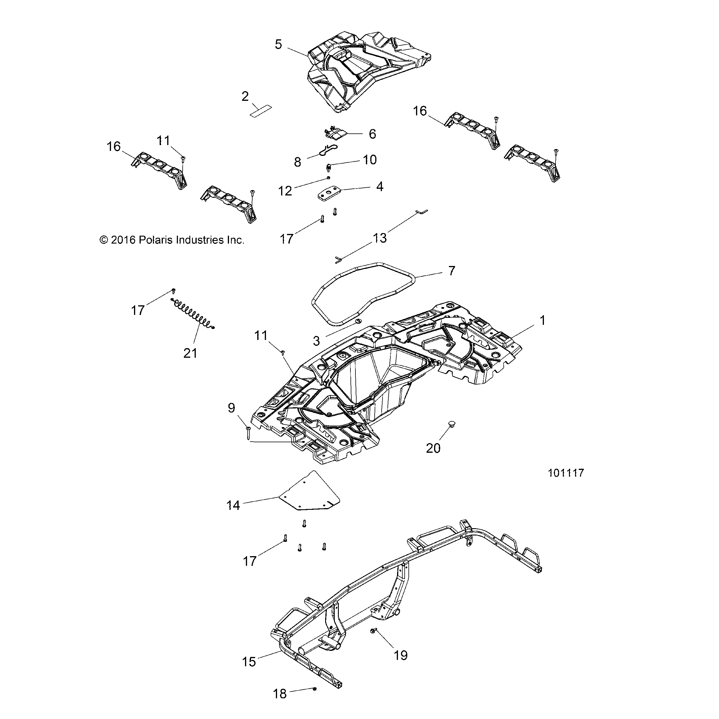An Image of a Genuine Polaris Parts Schematic Diagram showing the schematic - BODY: REAR RACK - 2017 POLARIS SPORTSMAN 850 SP