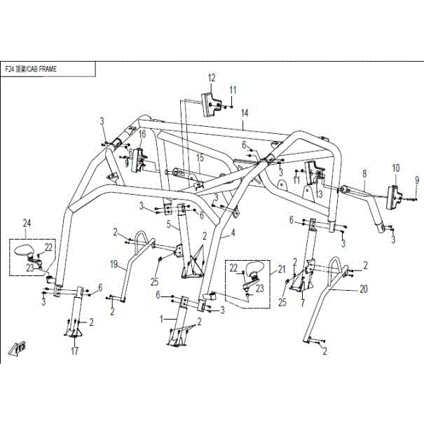An Image of a Genuine CFMOTO Parts Schematic Diagram showing the schematic - CAB FRAME - 2015 CFMOTO ZFORCE 600