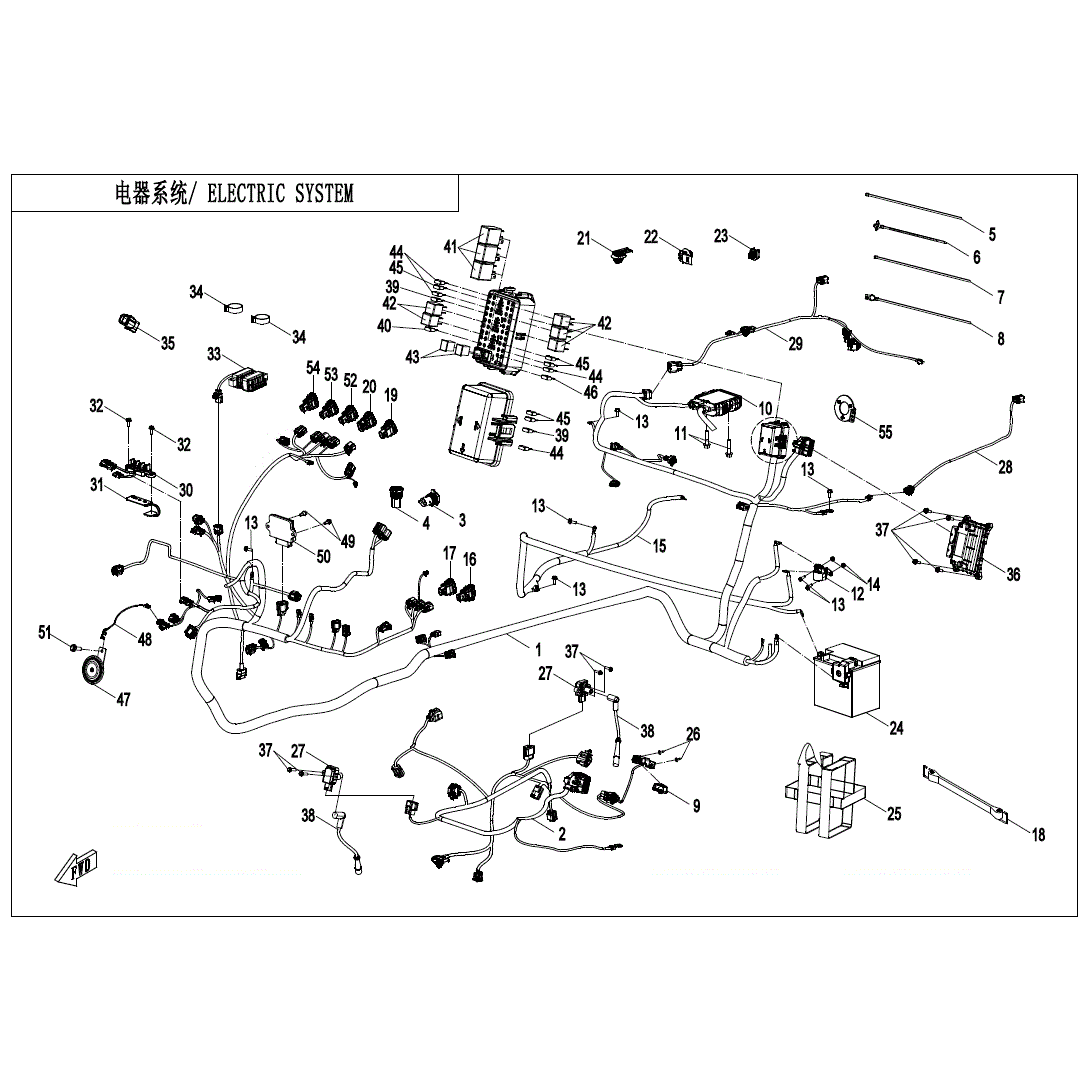 An Image of a Genuine CFMOTO Parts Schematic Diagram showing the schematic - ELECTRIC SYSTEM - 2024 CFMOTO ZFORCE 950 Trail
