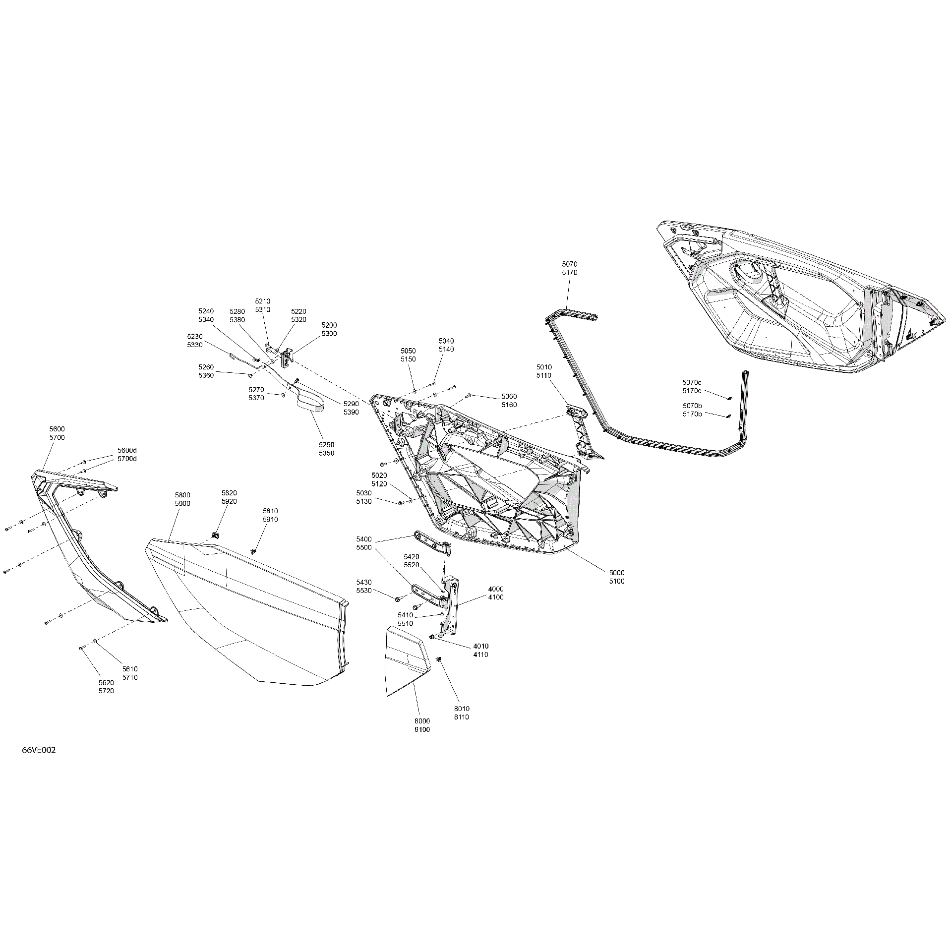 An Image of a Genuine Can-Am Parts Schematic Diagram showing the schematic - ENCLOSURE CAB - FRONT DOORS